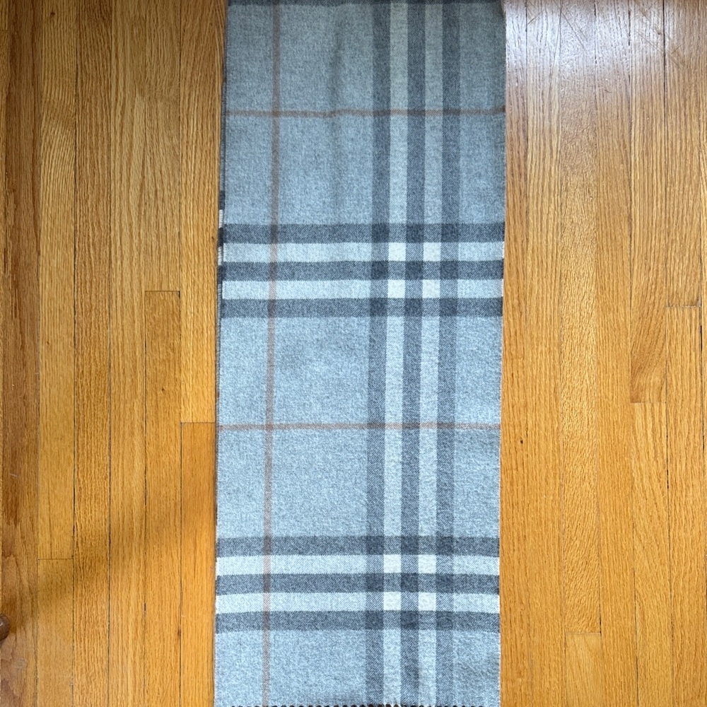 Burberry Light Gray and Tan Checkered Scarf